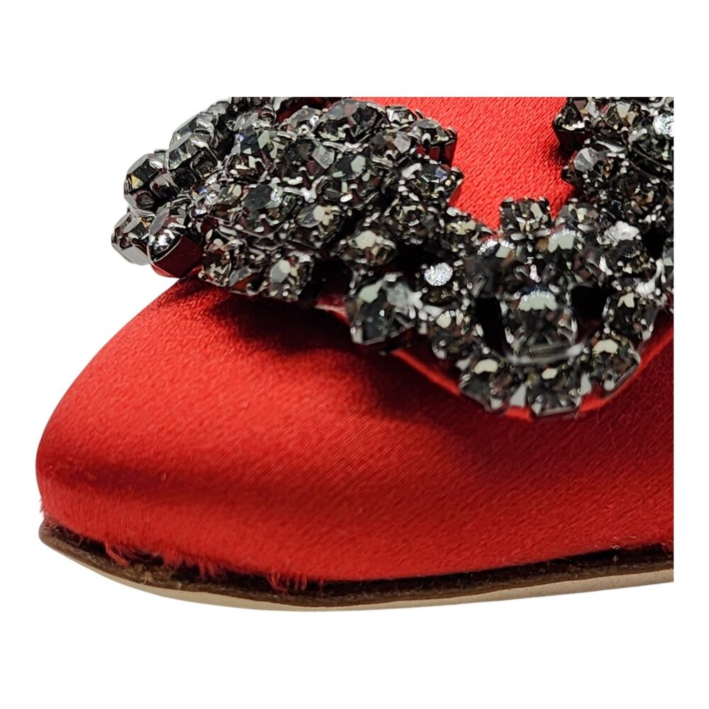 Manolo Blahnik Hangisiflat Jewel Buckle Flat Pumps - Satin - Red 35 5US $1095 - Picture 7 of 9